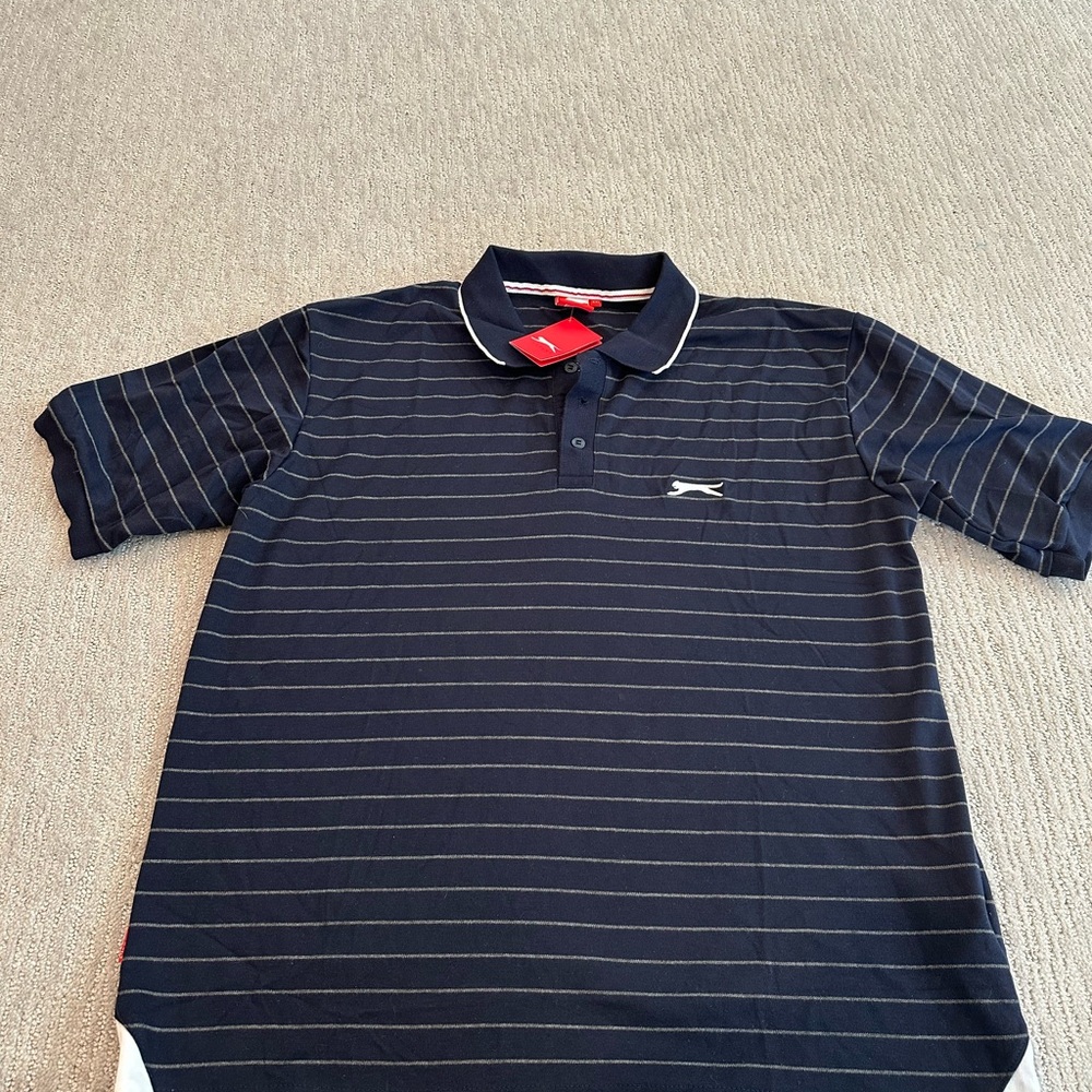 Slazenger Navy and White Striped Polo Shirt